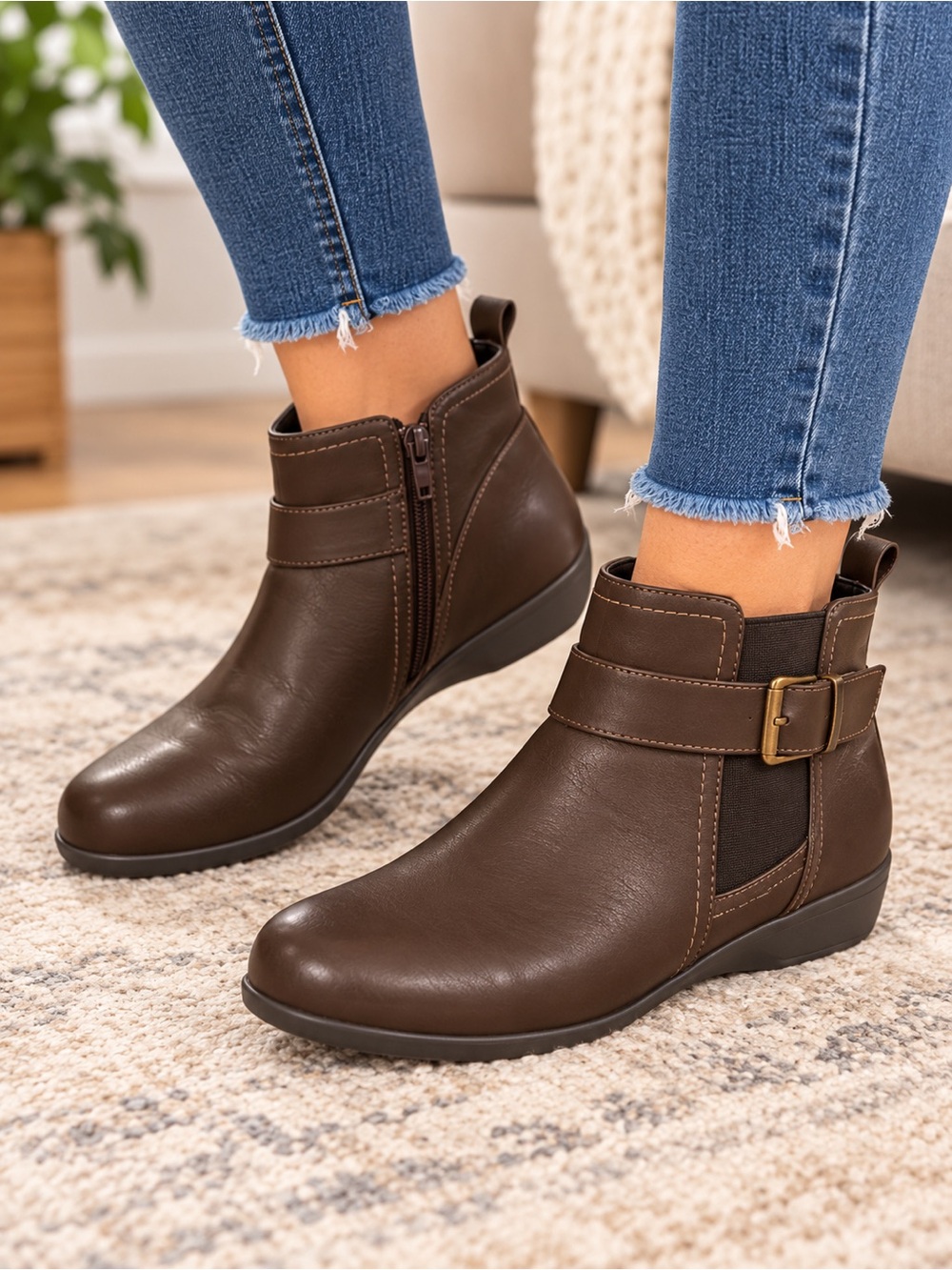Vionic Adrie Brown Leather Ankle Chelsea Fall Western Casual Chic Boots Size 11